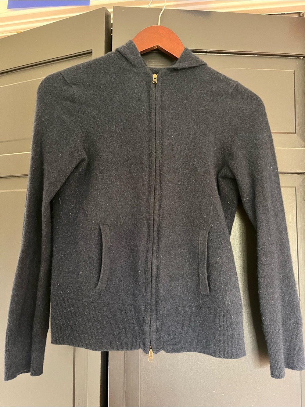 Navy Zip-Up Hooded Cardigan Sweater
